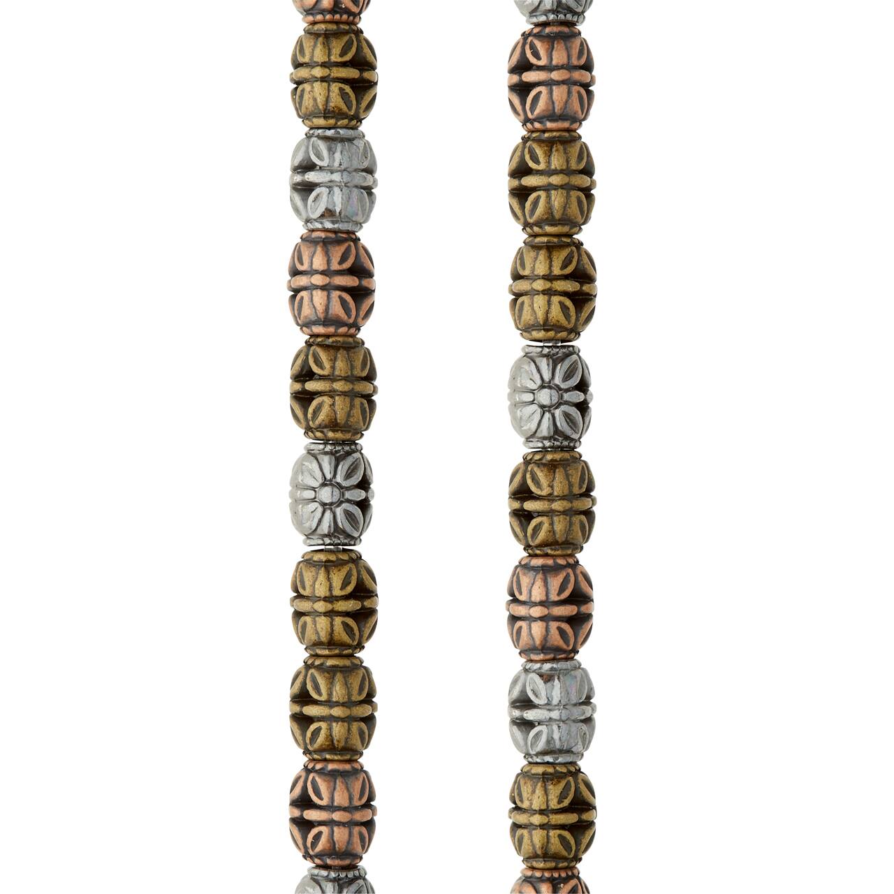 12 Pack: Multicolor Metal Plated Antique Barrel Beads, 10mm by Bead Landing™